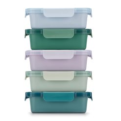 Color Lock?  Ceramic Coated Glass Food Storage. Set of 5